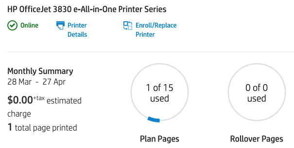 使用HP Instant Ink每月免费打印15张